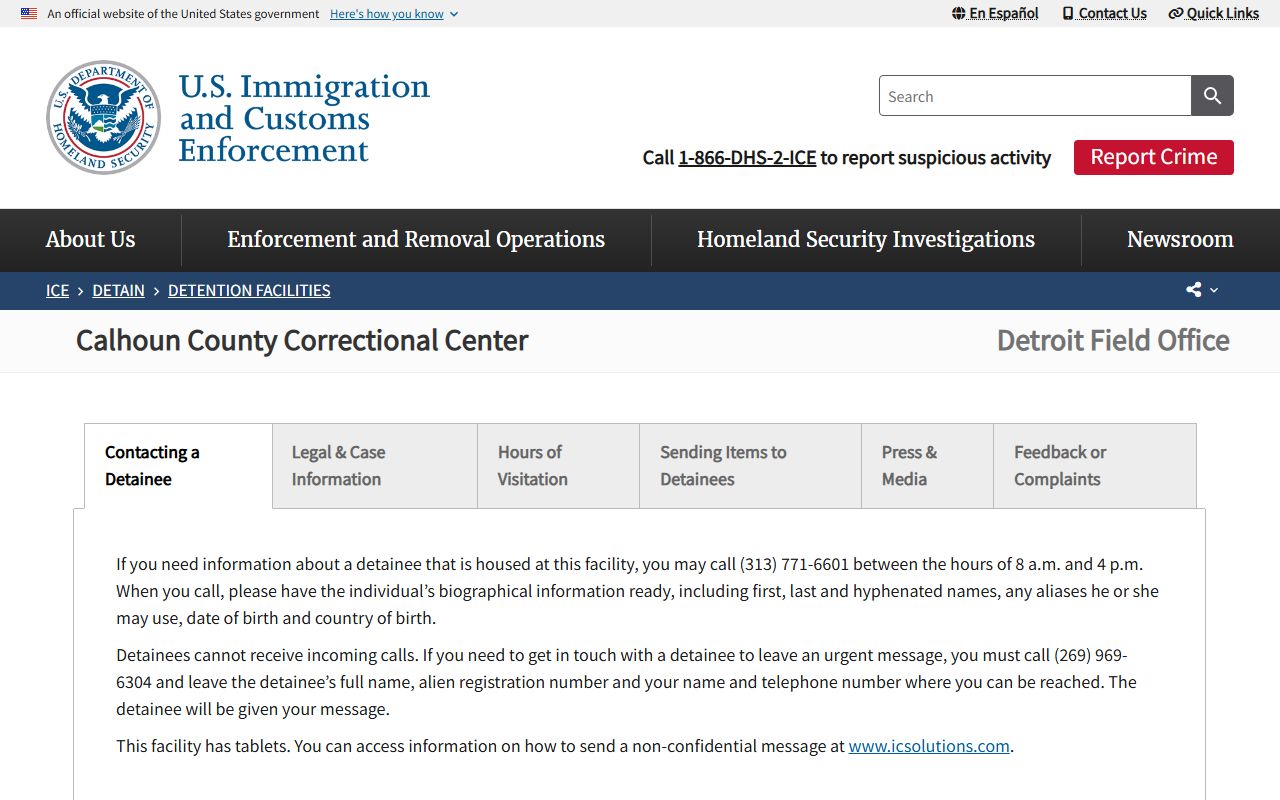 ICE Calhoun County Correctional Center facility listing