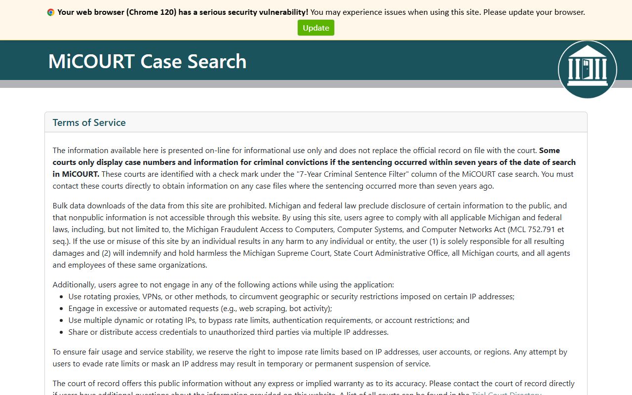 Calhoun County court records after arrest MiCOURT case search