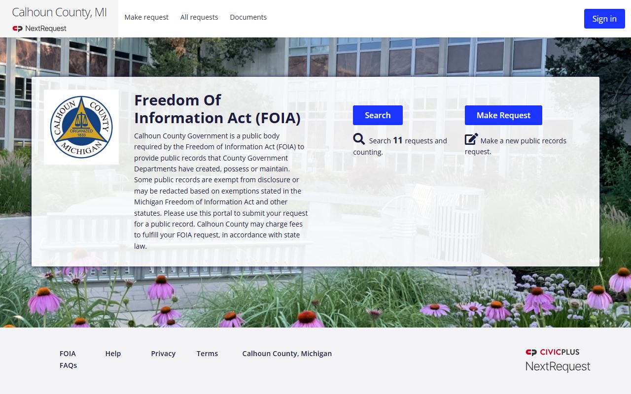 Calhoun County booking photo records request portal